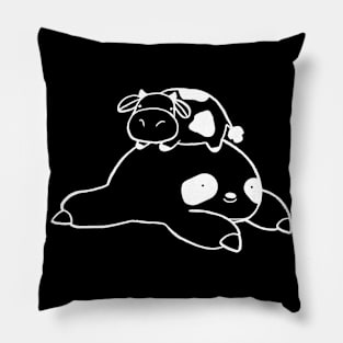Sloth and Little Cow Black and White Line Pillow