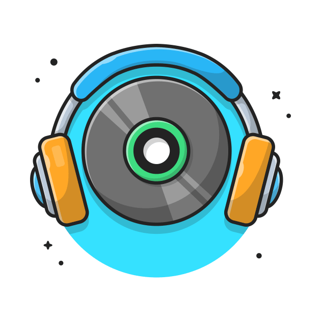 Music Vinyl with Headphones Music Cartoon Vector Icon Illustration by Catalyst Labs