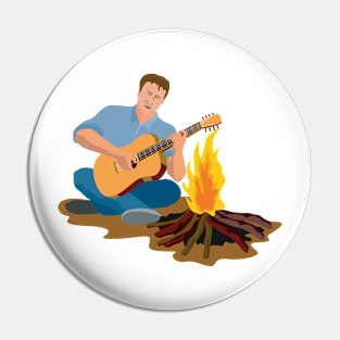 Man Playing Guitar Campfire Retro Pin