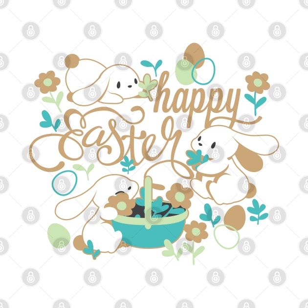 Cute Spring Bunny and Easter Garden by FlinArt