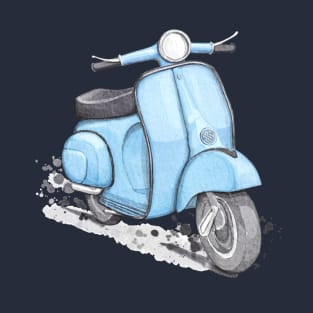 Blue classic vintage scooter. Blue background. T-Shirt