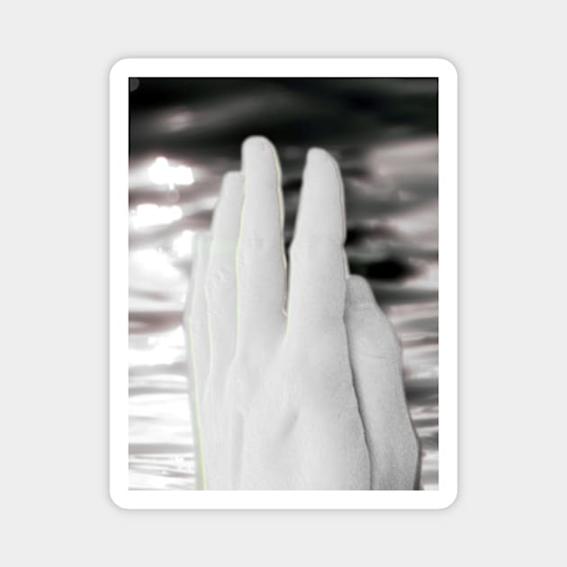 Digital collage and special processing. Hand near soft light. Soft and calm. To exist. Almost grayscale, pale. Magnet by 234TeeUser234