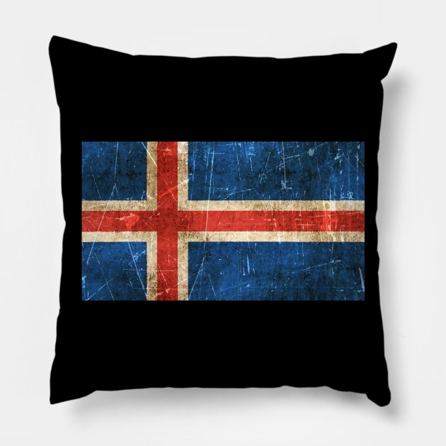 Vintage Aged and Scratched Icelandic Flag Pillow by jeffbartels