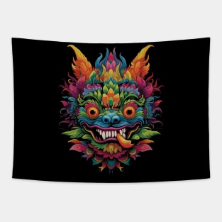 Aztec Chupacabra Colorful Drawing - Mythical Mesoamerican Art Tapestry