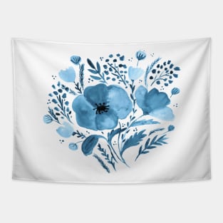 Watercolor poppies bouquet - blue Tapestry