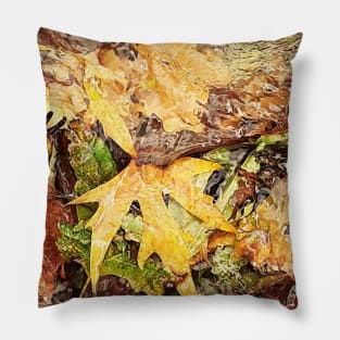 Fallen leaves floating in the river, 2, (Set of 3), fall, autumn, xmas, holiday, nature, forest, trees, winter, color, flowers, orange, art, botanical, leaves, leaf, floral, wet, rain, water, holidays, digital, spring, aqua, graphic-design, christmas Pillow