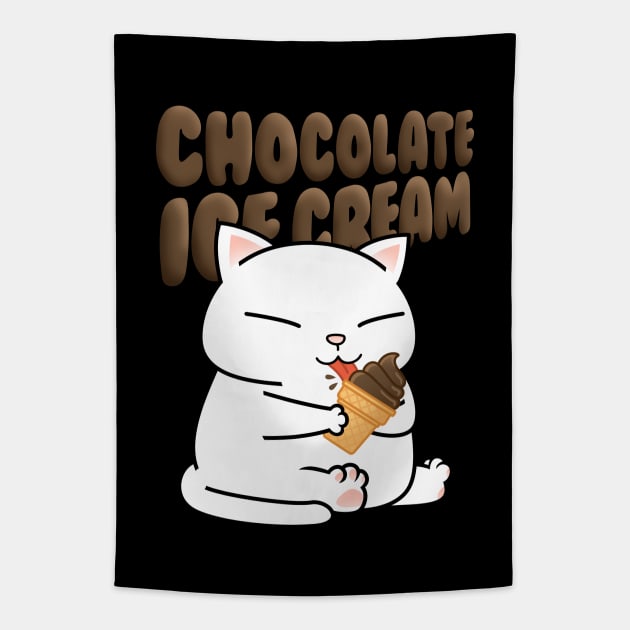 Chubby Cat Chocolate Ice Cream Tapestry by Takeda_Art