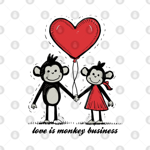 Monkey Lovers Stick Figure Couple Monkey Business by Macphisto Shirts