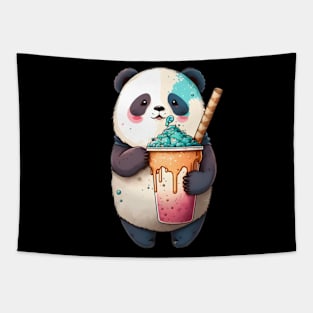 Kawaii Panda Drinking Boba Tea Anime Cute Animals Drinking Boba Tapestry