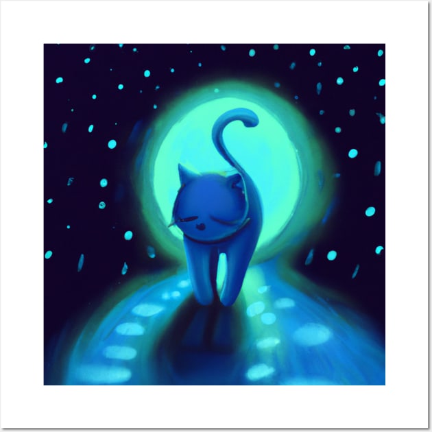 moonlight blue galaxy forest cat - Blue - Sticker