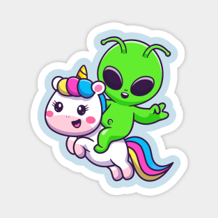 Cute Alien Riding Unicorn Cartoon Magnet