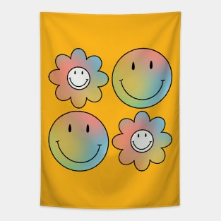 Psychedelic Flowers & Smileys Tapestry