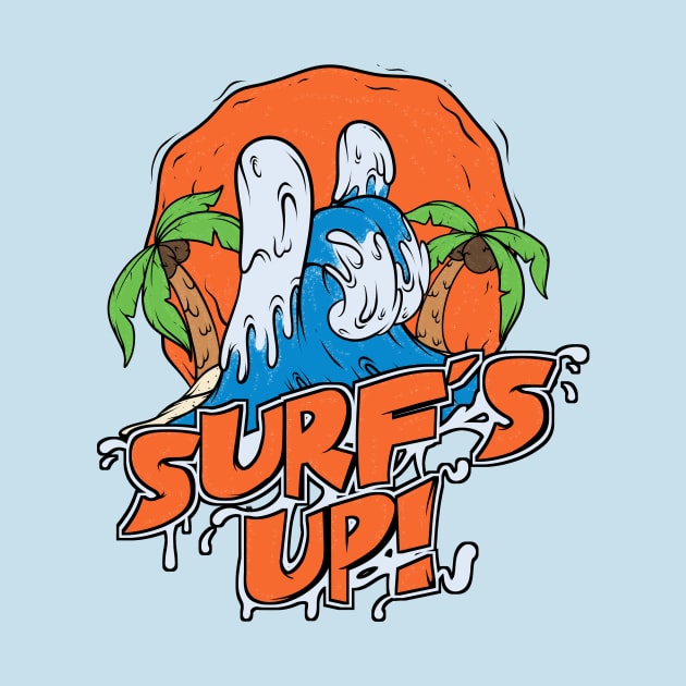 Surf's Up Surfing Ocean Waves Palm Tree Retro Design by SWIFTYSPADE