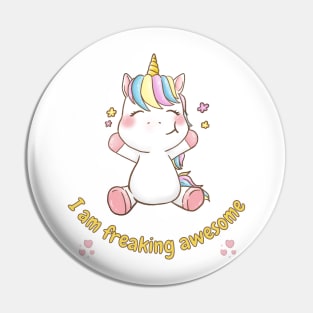 I am Freaking Awesome With Flowers and Hearts Pin