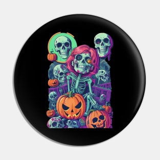 Skeleton Gang and Pumpkin Halloween Theme. Pin