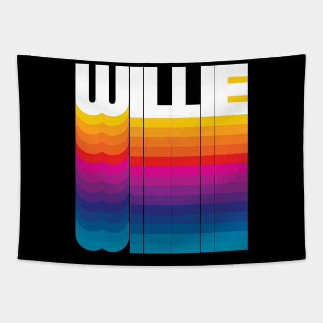 Retro Willie Proud Personalized Name Gift Retro Rainbow Style Tapestry by Time Travel Style