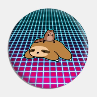 Chipmunk and Sloth Vaporwave Grid Pin