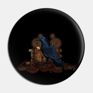 Steampunk cute crow with clock and gears Pin