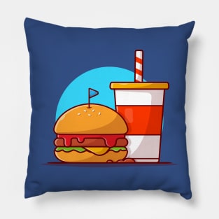 Burger And Soda Cartoon Vector Icon Illustration (12) Pillow