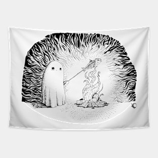 Halloween ghost fire spooky cooking Tapestry