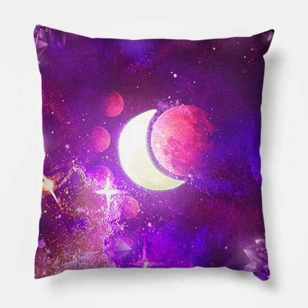 Magenta Witchy Magical Crescent Moon Galaxy Pillow by hybridgothica