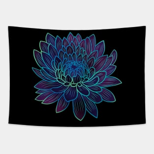 Colorful chrysanthemum or Mums flower drawing - faded light blue and green with dark purple petals. Tapestry