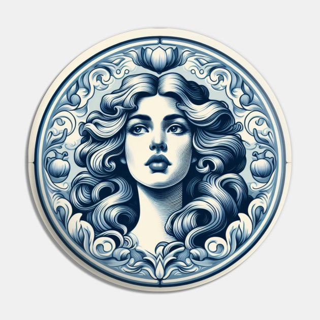 Delft Tile With Woman Face No.2 Pin by artnook