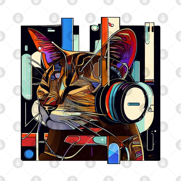 Music cute cat | Black, blue, and red by Horizon Line Apparel