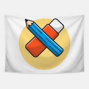 Pencil And Eraser Cartoon Vector Icon Illustration Tapestry