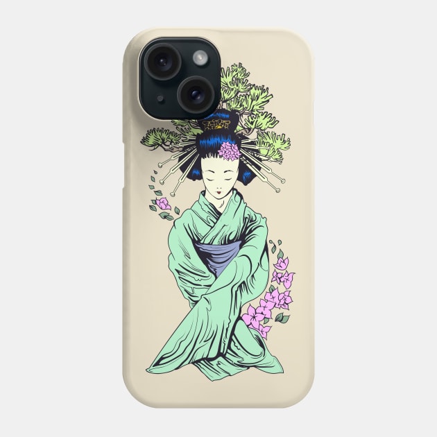 Geisha Hiding Two Tanto Under Sleeves Phone Case by MarinasingerDesigns