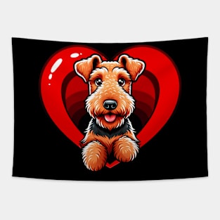 Airedale Terrier Puppy Cute Dog Heart Valentine's Day Tapestry