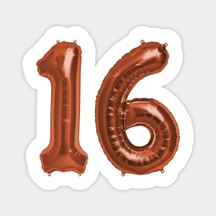 Bright Copper 16th Birthday Metallic Helium Balloons Numbers Magnet