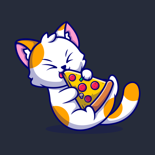 Cute Cat Eating Pizza Cartoon by Catalyst Labs