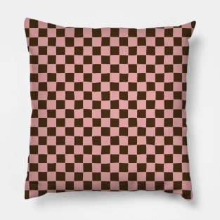 Wonky Checkerboard, Pink and Brown Pillow