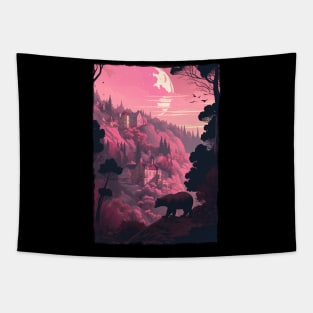 Bear aesthetic on a mountain illustration Tapestry