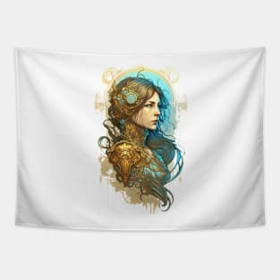 Steampunk Golden Woman - A fusion of old and new technology Tapestry