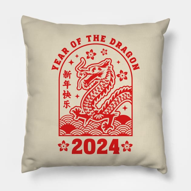 Chinese New Year 2024 - Lunar New Year of the Dragon 2024 Pillow by OrangeMonkeyArt