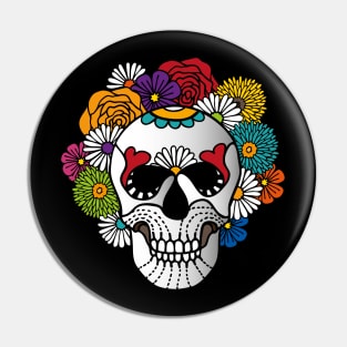 Dark Curly Sugar Skull Pin