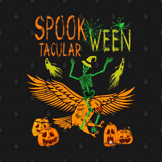 Halloween Skeleton Riding Eagle Spook Tacular Ween by alcoshirts