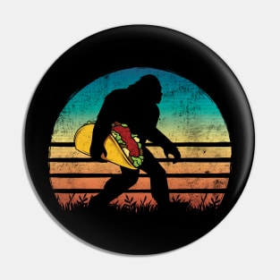 Retro Vintage Bigfoot Carrying Tacos Sasquatch Believer Pin