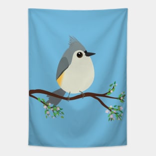 Cute egg shaped tufted titmouse Tapestry