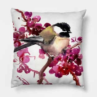 Chickadee Bird and Berries decor Pillow