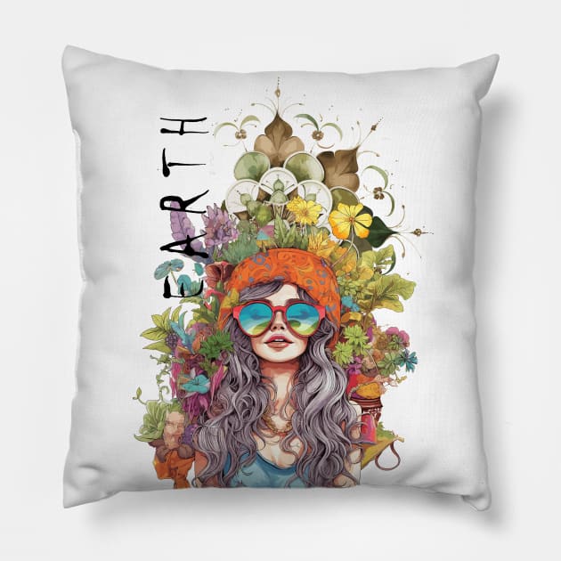 Hippie girl earth element Pillow by merchbykaez