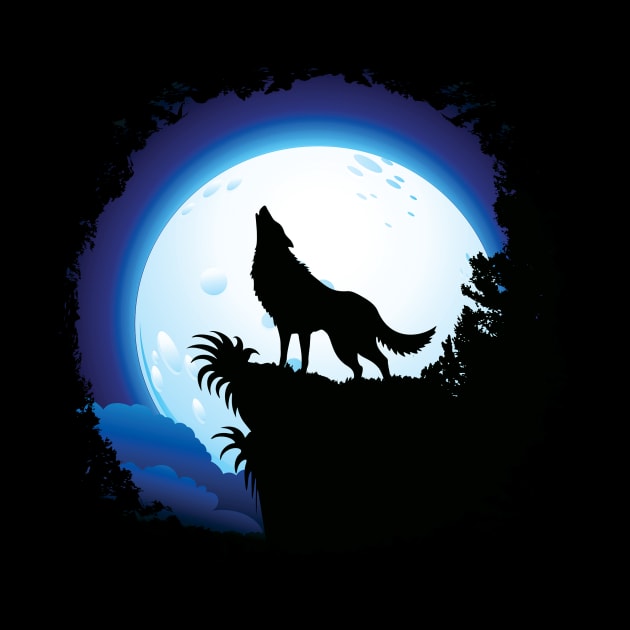 Wolf Howling at Blue Moon by BluedarkArt