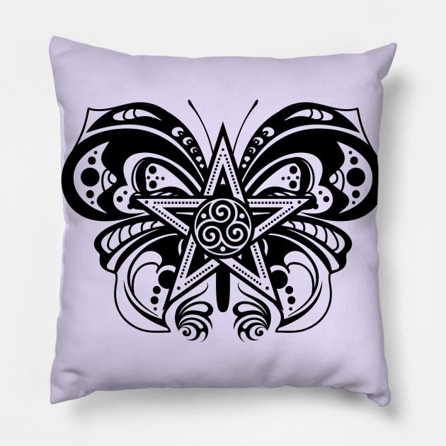 Pentagram Butterfly Ornament Pillow by Nartissima