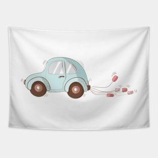 Just married car Honeymoon Couple Matching Gift Tapestry