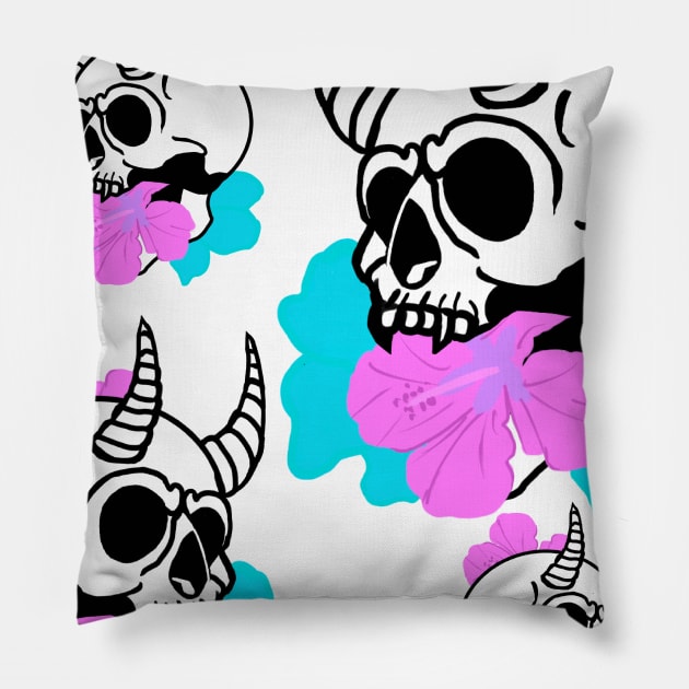 Floral Demon Skull Pillow by SuperSaltLee