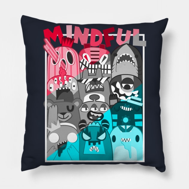 Red Cyan Doodle CHILL ZONE Pillow by chachazart