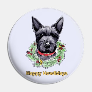 Happy Howlidays Scottish Terrier Wreath Pin