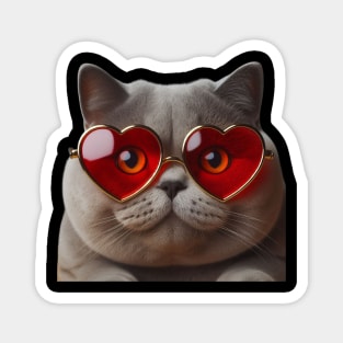 Cute Shorthair Valentine Cat with Red Heart Goggles Magnet
